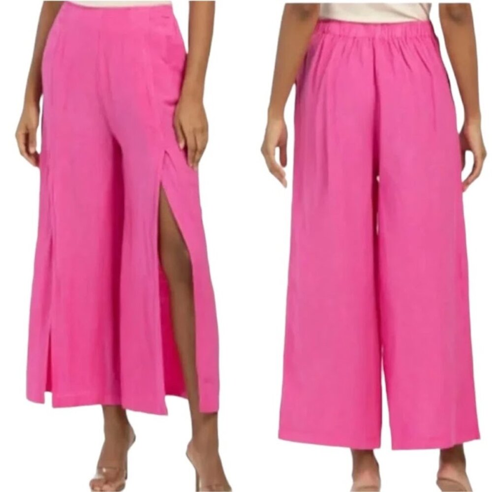 NWT YOUNG FABULOUS & BROKE Cove Pants, Pink Linen Front Slit Festival Cropped, L
